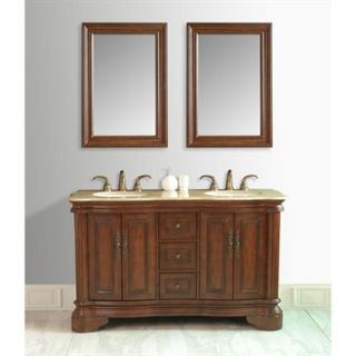 Stufurhome 58 Moscone Double Sink Vanity in Walnut Finish with Gold Travertine