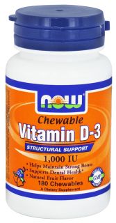 NOW Foods   Vitamin D 3 Chewable Natural Fruit Flavor 1000 IU   180 Chewable Tablets