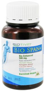 Biotivia   Bio Span+ Longevity Trans Resveratrol Bio Enhanced 500 mg.   60 Vegetarian Capsules