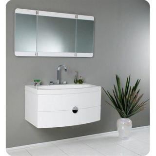 Fresca Energia White Modern Bathroom Vanity with Three Panel Folding Mirror