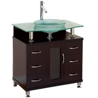 Charlton 30 Bathroom Vanity with Drawers   Espresso w/ Clear or Frosted Glass C