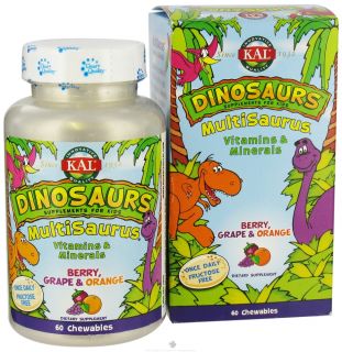 Kal   Dinosaurs MultiSaurus Vitamins & Minerals For Kids Berry, Grape & Orange   60 Chewables