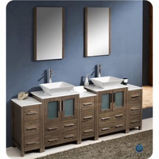 Fresca Torino 84 Walnut Brown Modern Double Sink Bathroom Vanity with 3 Side Ca