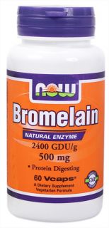 NOW Foods   Bromelain 2400 GDU/g 500 mg.   60 Vegetarian Capsules