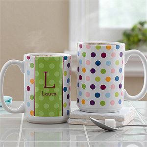 Large Personalized Coffee Mugs   Polka Dot