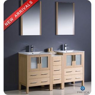 Fresca Torino 60 Light Oak Modern Double Sink Bathroom Vanity with Side Cabinet