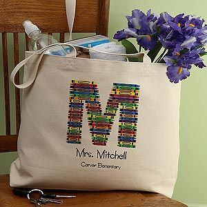 Personalized Tote Bags for Teachers   Crayon Letter