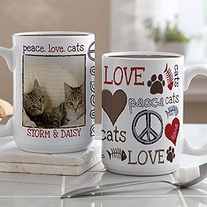 Large Personalized Pet Coffee Mug   Peace, Love, Cats