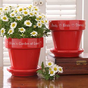 Personalized Red Flower Pot   Ceramic