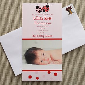 Baby Girl Personalized Photo Birth Announcements   Love Bug