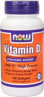 NOW Foods   Vitamin D 3 High Potency 1000 IU   180 Softgels