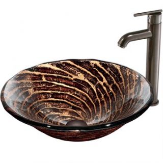 VIGO Chocolate Caramel Swirl Glass Vessel Sink and Faucet Set in Oil Rubbed Bron