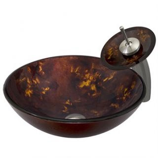 VIGO Brown and Gold Fusion Glass Vessel Sink and Waterfall Faucet Set