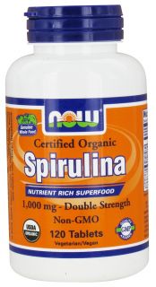 NOW Foods   Spirulina Certified Organic Double Strength 1000 mg.   120 Tablets