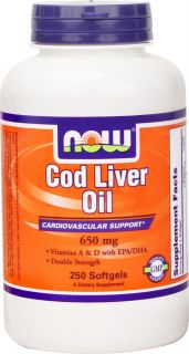 NOW Foods   Cod Liver Oil Double Strength 650 mg.   250 Softgels
