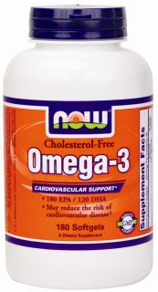 NOW Foods   Omega 3 Cholesterol Free   180 Softgels