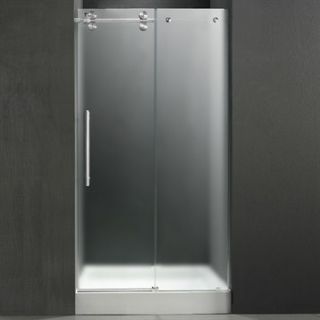 VIGO 48 inch Frameless Shower Door 3/8 Frosted/Chrome Hardware Left with White