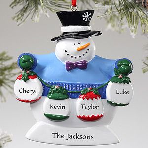 Personalized Snowman Family Christmas Ornaments   4 Names
