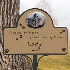 Personalized Pet Photo Memorial Yard Stake   Pawprints In Heaven