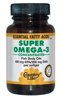 Country Life   Super Omega 3 Concentrated Fish Body Oils 400 mg EPA/200 mg DHA   60 Softgels