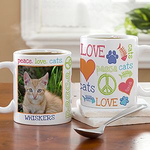 Personalized Dog Coffee Mugs   Peace, Love, Cats