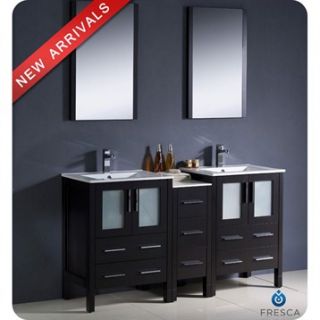 Fresca Torino 60 Espresso Modern Double Sink Bathroom Vanity with Side Cabinet