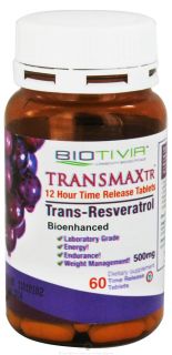 Biotivia   Transmax TR (Timed Release) Trans Resveratrol 500 mg.   60 Tablets