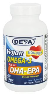 Deva Nutrition   Vegan Omega 3 DHA EPA Non Fish Derived from Algae 300 mg.   90 Vegetarian Softgels