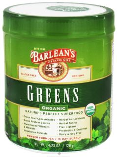 Barleans   Organic Greens Powder Formula   4.23 oz.