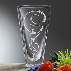 Personalized Etched Crystal Vase   Fleur