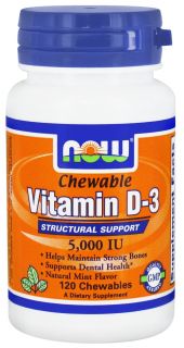 NOW Foods   Vitamin D 3 Chewable Natural Mint Flavor 5000 IU   120 Chewables