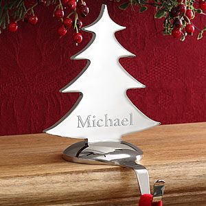 Engraved Nickel Plate Christmas Tree Stocking Holder