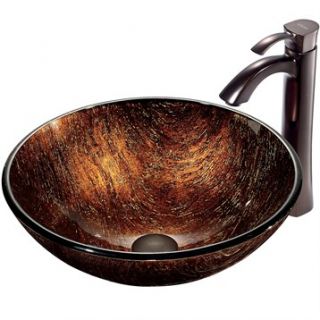 VIGO Kenyan Twilight Glass Vessel Sink and Faucet Set in Oil Rubbed Bronze