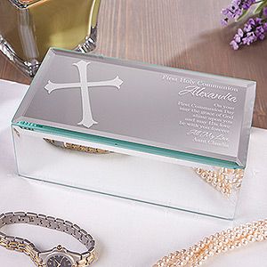 Personalized Mirrored Keepsake Box   First Communion Blessing