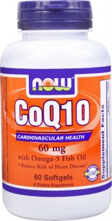 NOW Foods   CoQ10 Cardiovascular Health with Omega 3 Fish Oil 60 mg.   60 Softgels