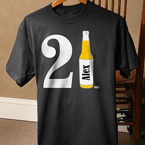 Personalized Birthday T Shirts for Him   21st Birthday Beer (White)