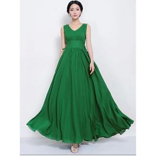 Womens Pure Color Green Dress