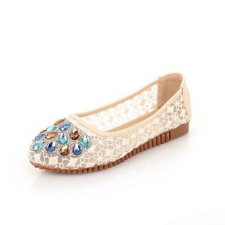 Tulle Womens Flat Heel Round Toe Loafers with Rhinestone Shoes (More Colors)