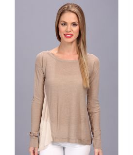 Central Park West Linen Sweater With Sheer On Side Womens Sweater (Khaki)