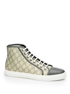Gucci GG Supreme Canvas & Leather Sneakers   Sand Gravel
