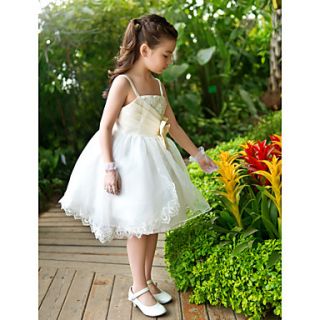 Satin And Tulle Sleeveless Flower Girl Dress With Bow