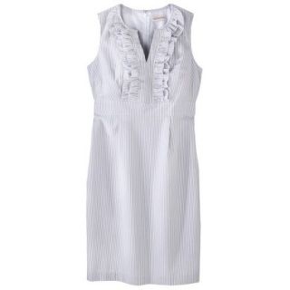 Merona Womens Seersucker Ruffle Neck Dress   Grey/White   14