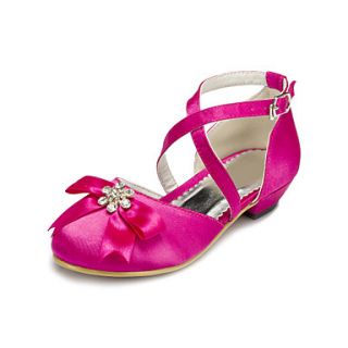Satin Flower Girls Wedding Flat Heel Comfort Flats with Rhinestone Shoes(More colors)