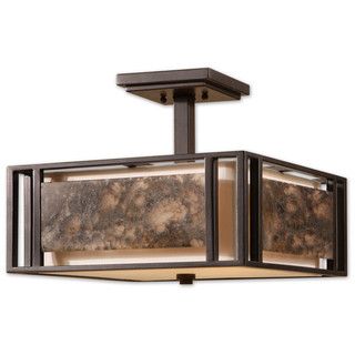 Quarry 3 light Semi Flush Mount Metal And Marble And Glass And Fabric lighting Fixture