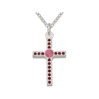 Bridge Jewelry Pure Silver Plated Red Crystal Cross Pendant