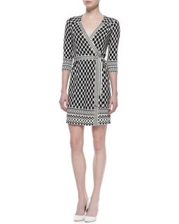 Womens Tallulah Long Sleeve Woven Print Wrap Dress, Black/White   Diane von