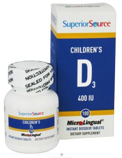 Superior Source   Childrens Vitamin D3 Instant Dissolve 400 IU   100 Tablets