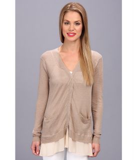 Central Park West Linen With Sheer Cardigan Womens Sweater (Khaki)