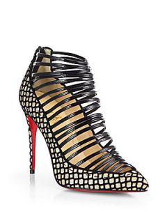 Christian Louboutin Gortik Glittered Patent Leather Ankle Boots   Gold Black