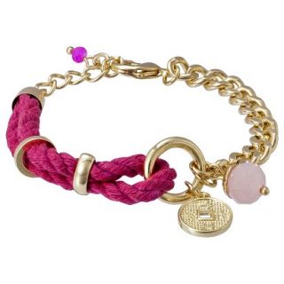 Womens Cord Chain Bracelet with Charms   Pink/Gold
